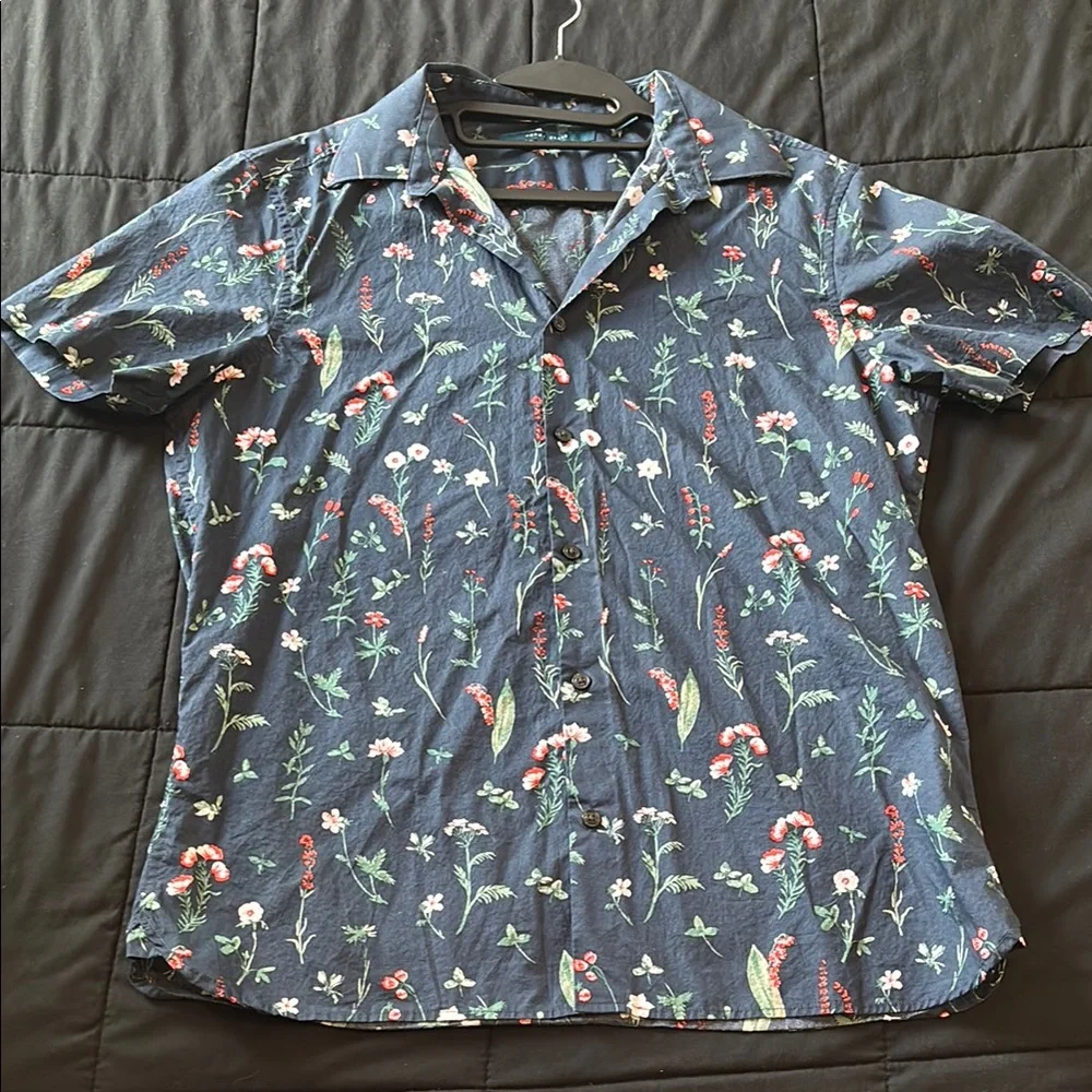 Perry Ellis M Floral Blue Men's Shirt - Picture 1 of 8